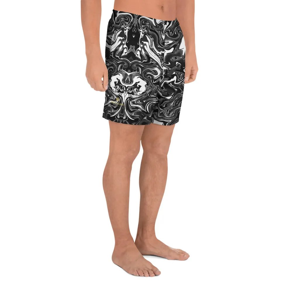 Marbled Men's Athletic Long Shorts, Black Marble Print Short Pants For Men -Made in USA/MX/EU
