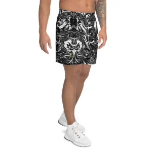 Marbled Men's Athletic Long Shorts, Black Marble Print Short Pants For Men -Made in USA/MX/EU