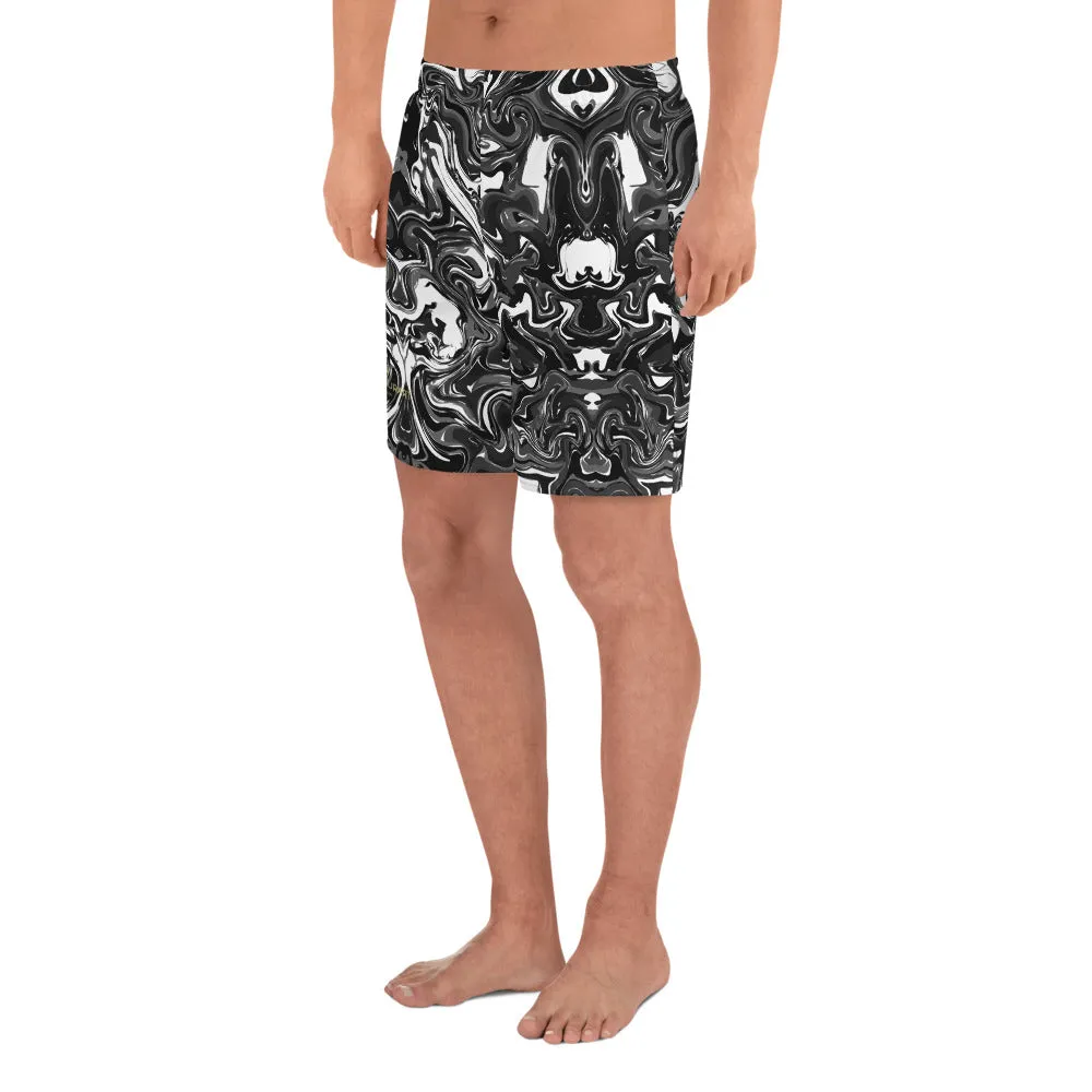 Marbled Men's Athletic Long Shorts, Black Marble Print Short Pants For Men -Made in USA/MX/EU