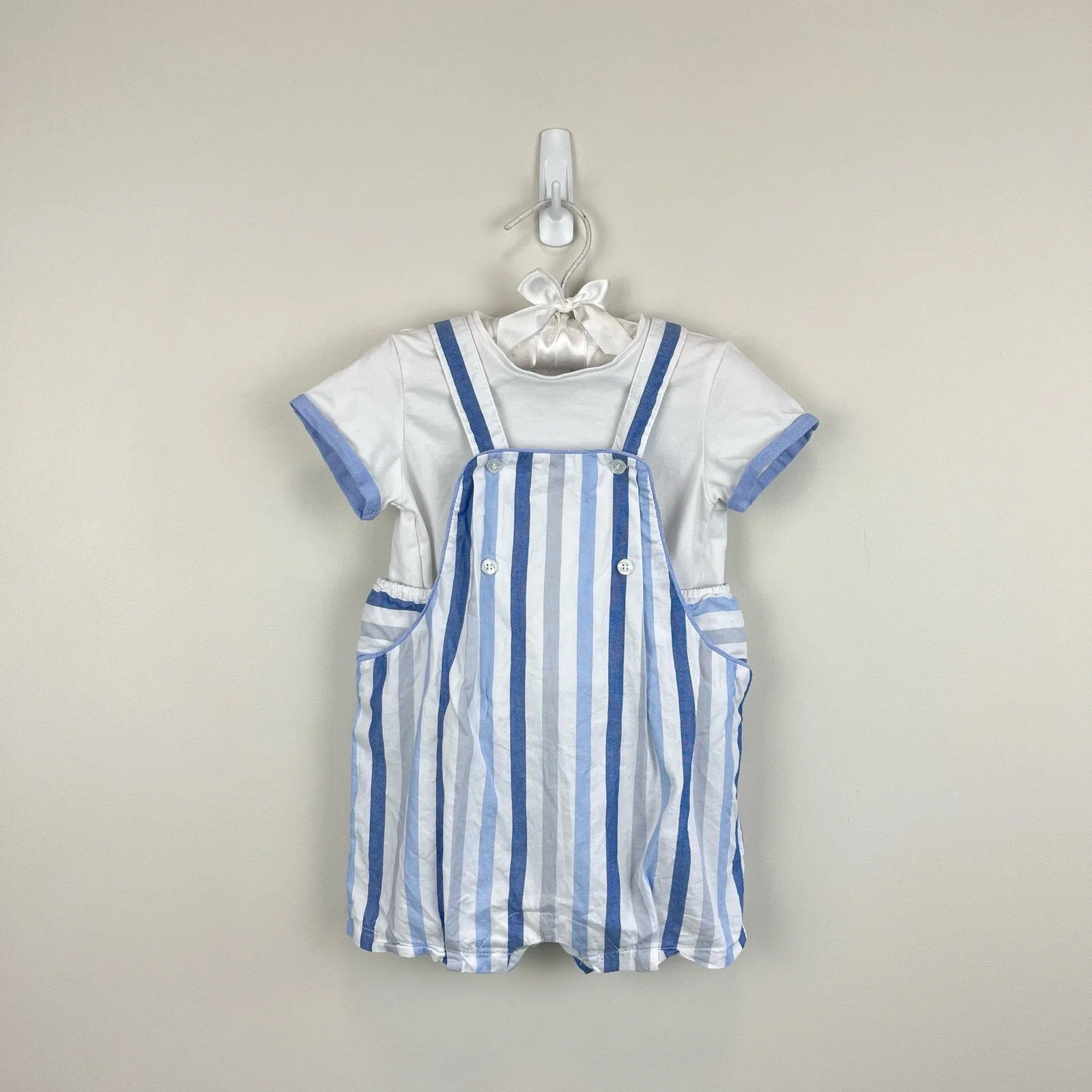 Mayoral Baby Blue Striped Dungaree Shorts Set 12 Months