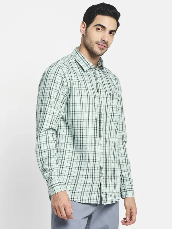 Men Olive Green Checked Casual Shirt