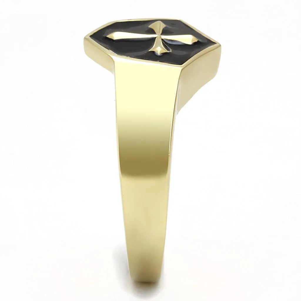 Mens Black Gold Cross Stainless Steel Epoxy Rings Style