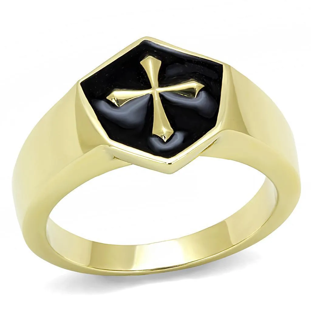 Mens Black Gold Cross Stainless Steel Epoxy Rings Style