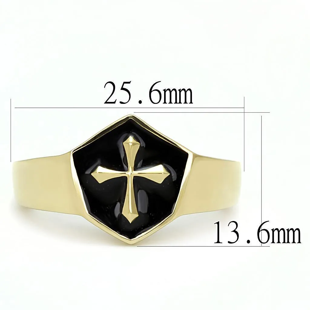 Mens Black Gold Cross Stainless Steel Epoxy Rings Style