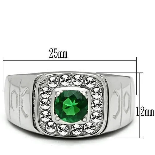 Mens Emerald Green Stainless Steel Synthetic Glass Rings