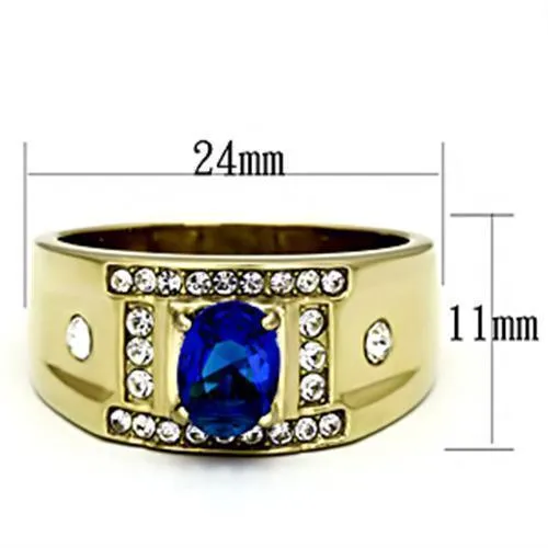 Mens Gold And Blue Ring Stainless Steel Synthetic Glass