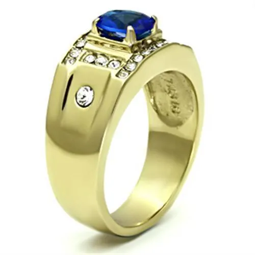 Mens Gold And Blue Ring Stainless Steel Synthetic Glass