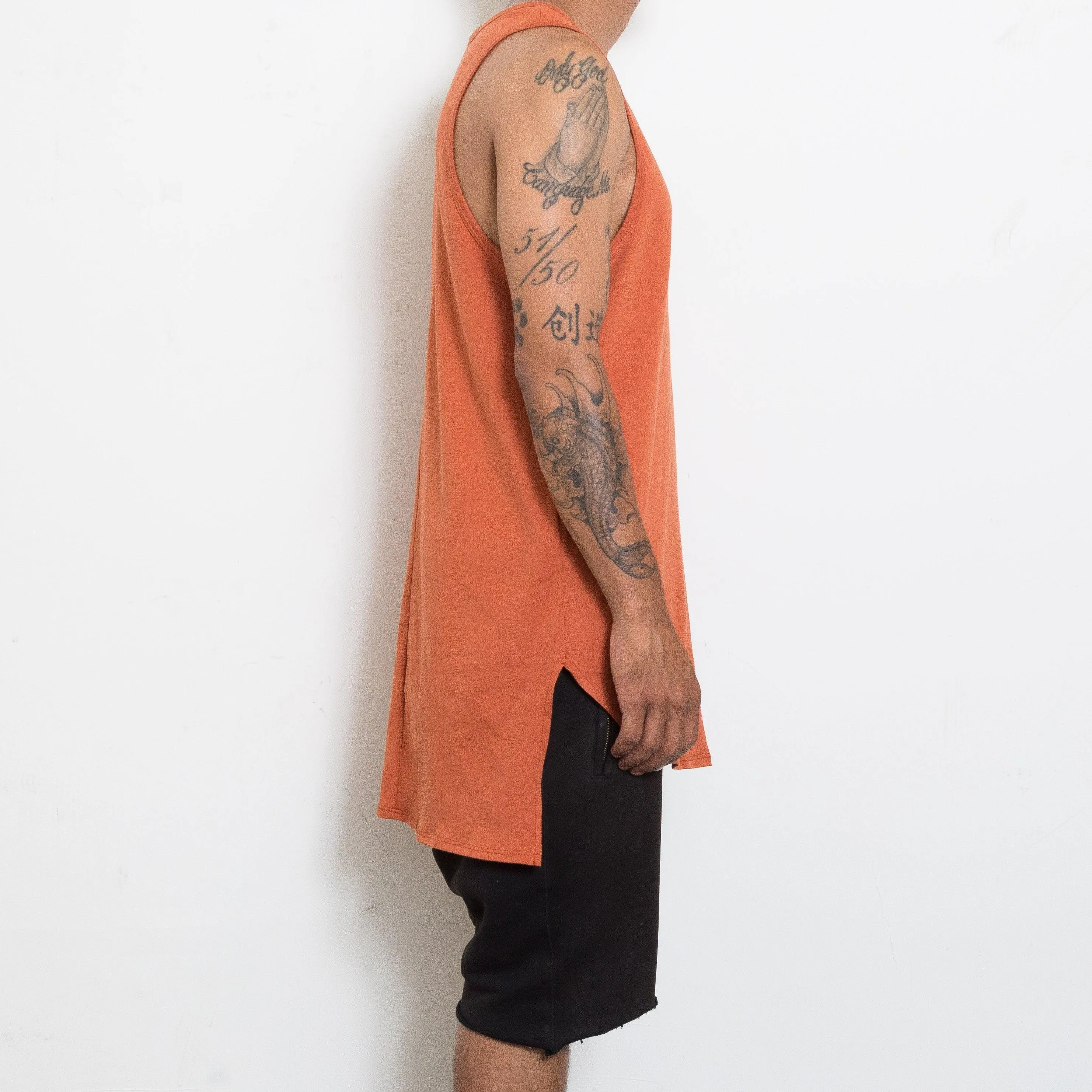 Mens Hi-Low Rust Tank Top Sleeveless Shirt