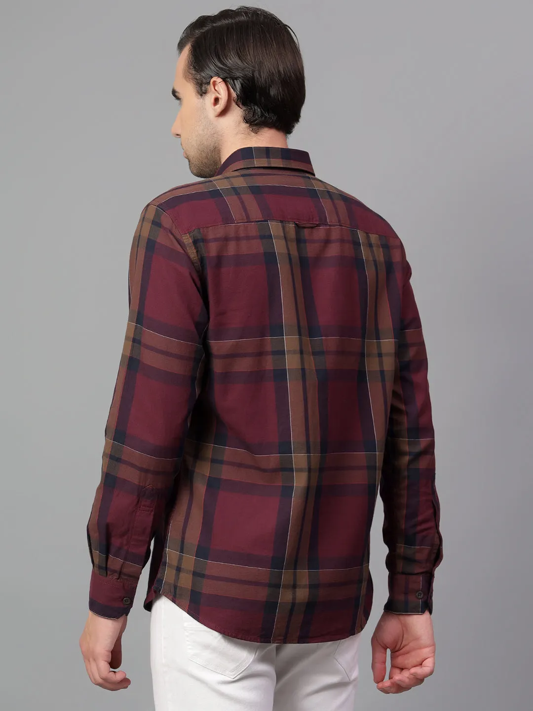 Men's Maroon Checked Full Sleeve Casual Shirt