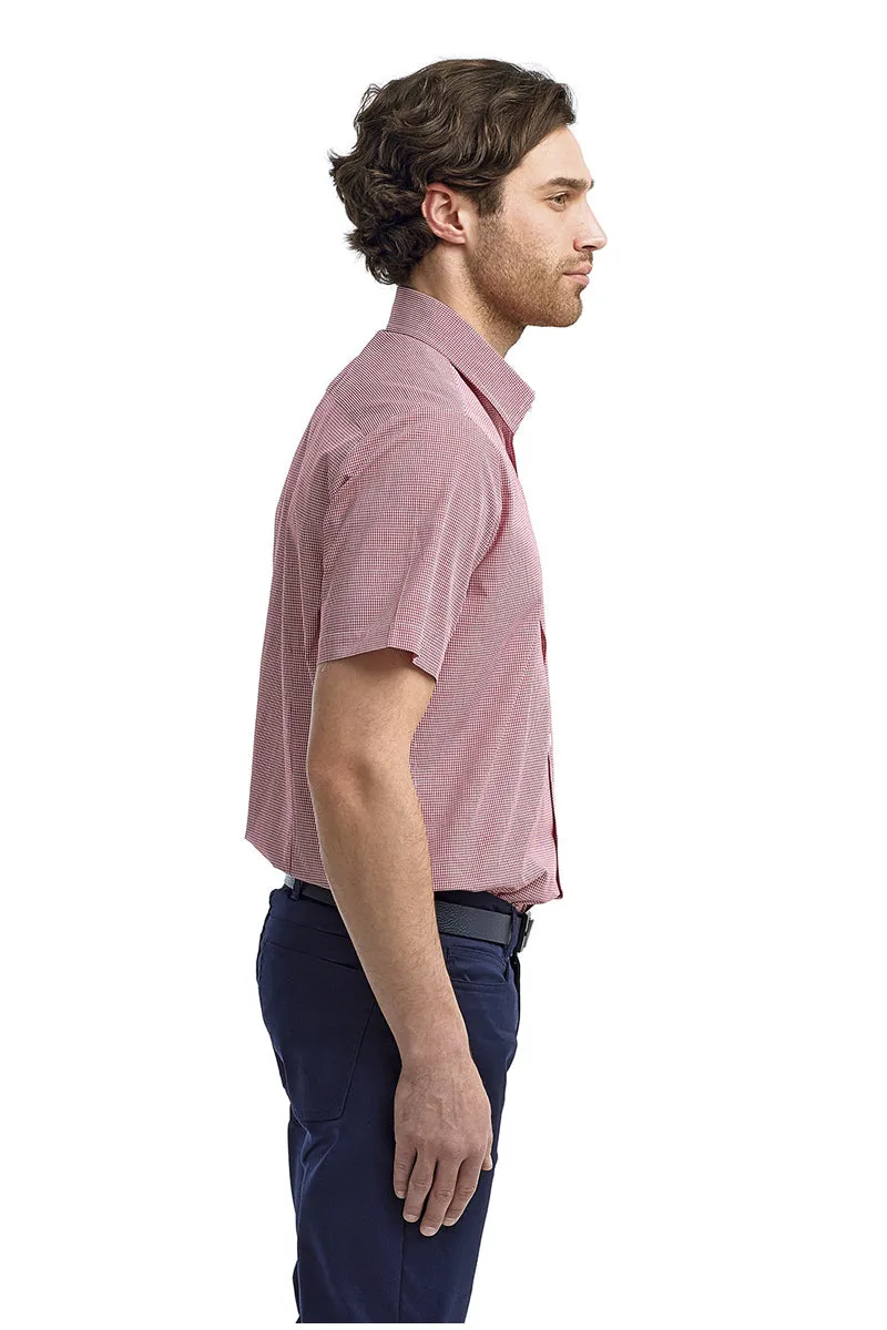 Men's Microcheck Short Sleeve Cotton Shirt (Red / White)