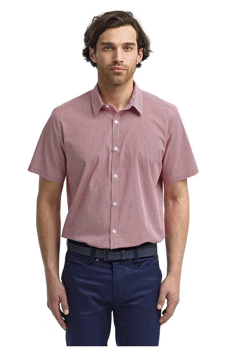 Men's Microcheck Short Sleeve Cotton Shirt (Red / White)