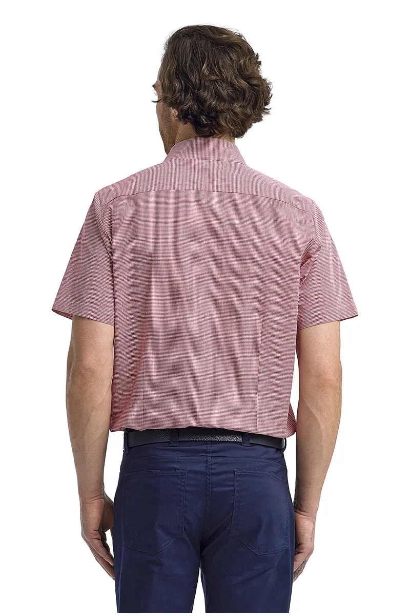 Men's Microcheck Short Sleeve Cotton Shirt (Red / White)
