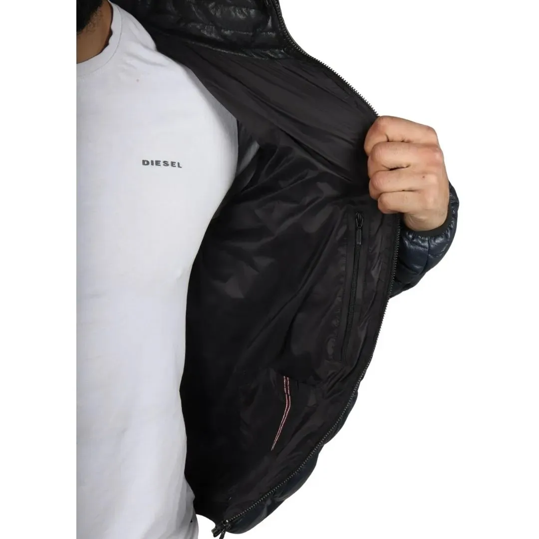 Men's Puffer Quilted Real Leather Waist Length Jacket