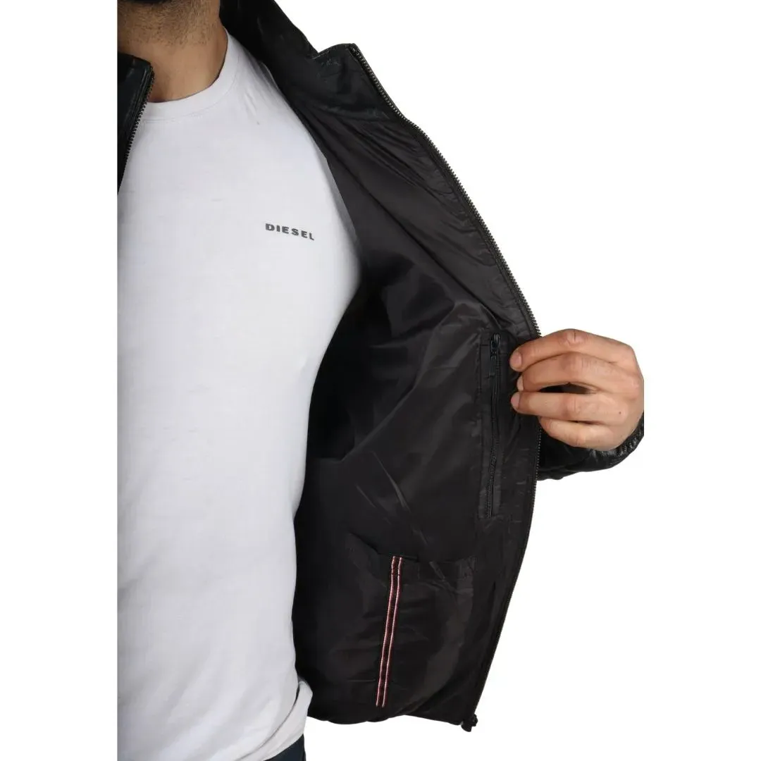 Men's Puffer Quilted Real Leather Waist Length Jacket