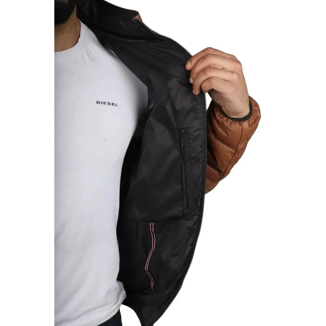 Men's Puffer Quilted Real Leather Waist Length Jacket