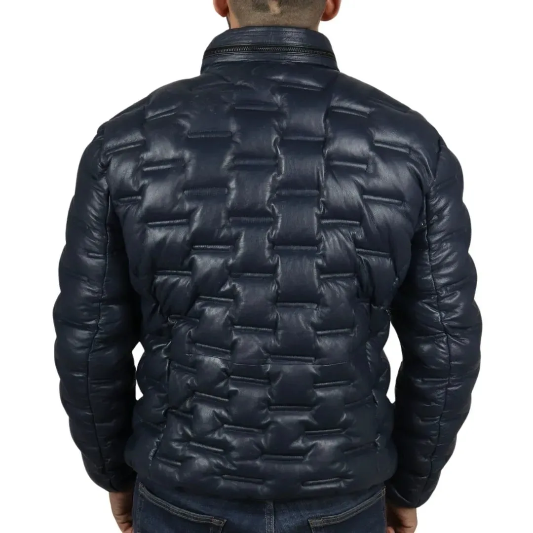 Men's Puffer Quilted Real Leather Waist Length Jacket