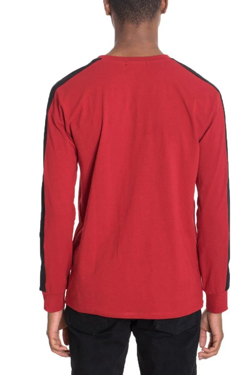 Mens Red /Black Side Stripe Pullover Shirt