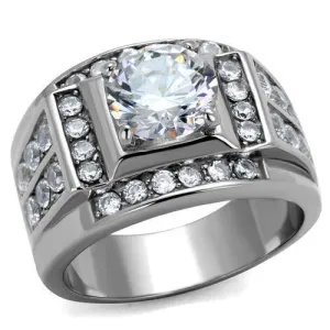 Mens Silver Rhinestone Jeweled Ring Stainless Steel