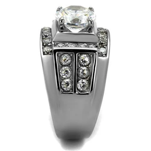 Mens Silver Rhinestone Jeweled Ring Stainless Steel