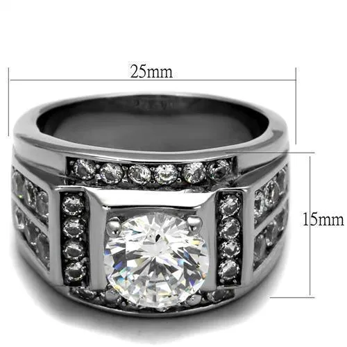 Mens Silver Rhinestone Jeweled Ring Stainless Steel