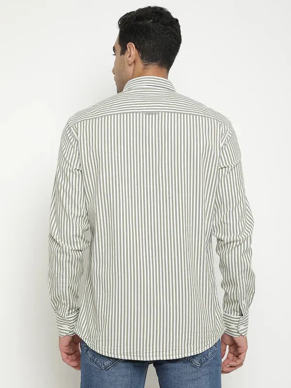 Mettle Men Olive Green Micro Checks Opaque Checked Casual Shirt