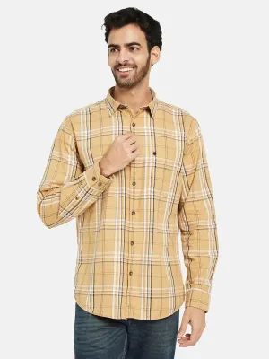 Mettle Men Yellow Tartan Checks Opaque Checked Casual Shirt