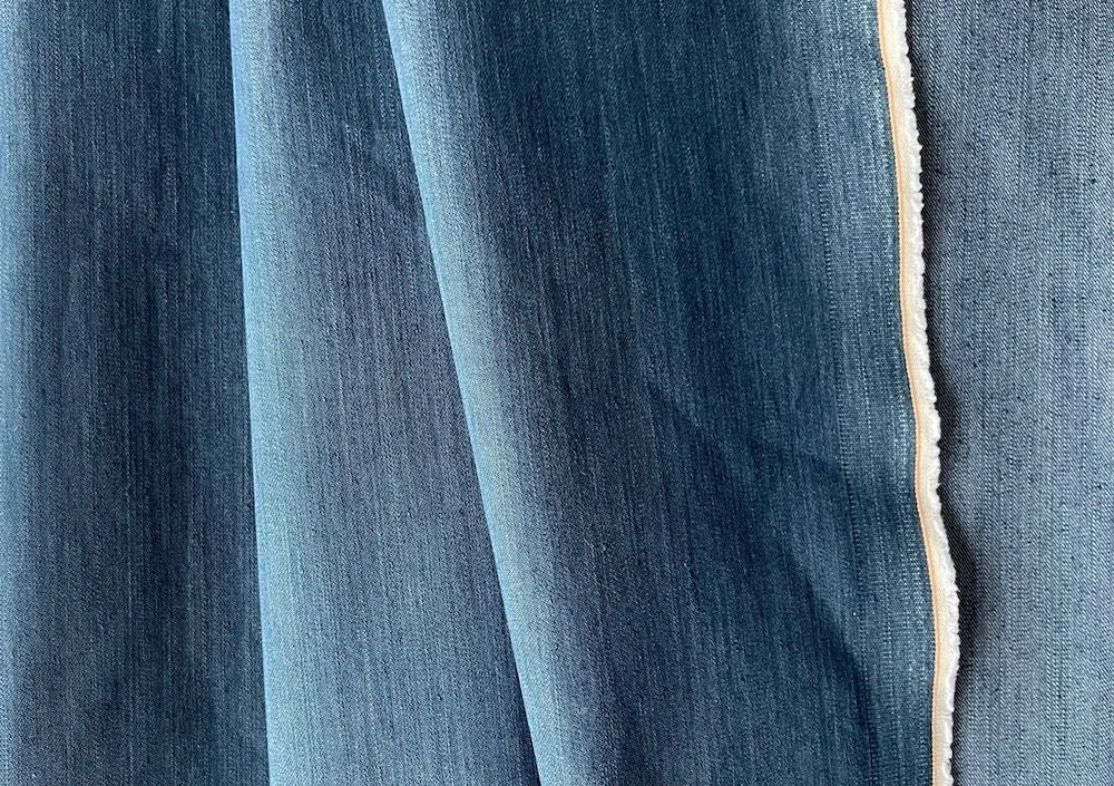 Mid-Weight Classic Bell-Bottom Blue Stretch Cotton Denim (Made in Italy)