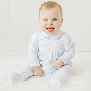 Mini Checks Collared Footie - Blue