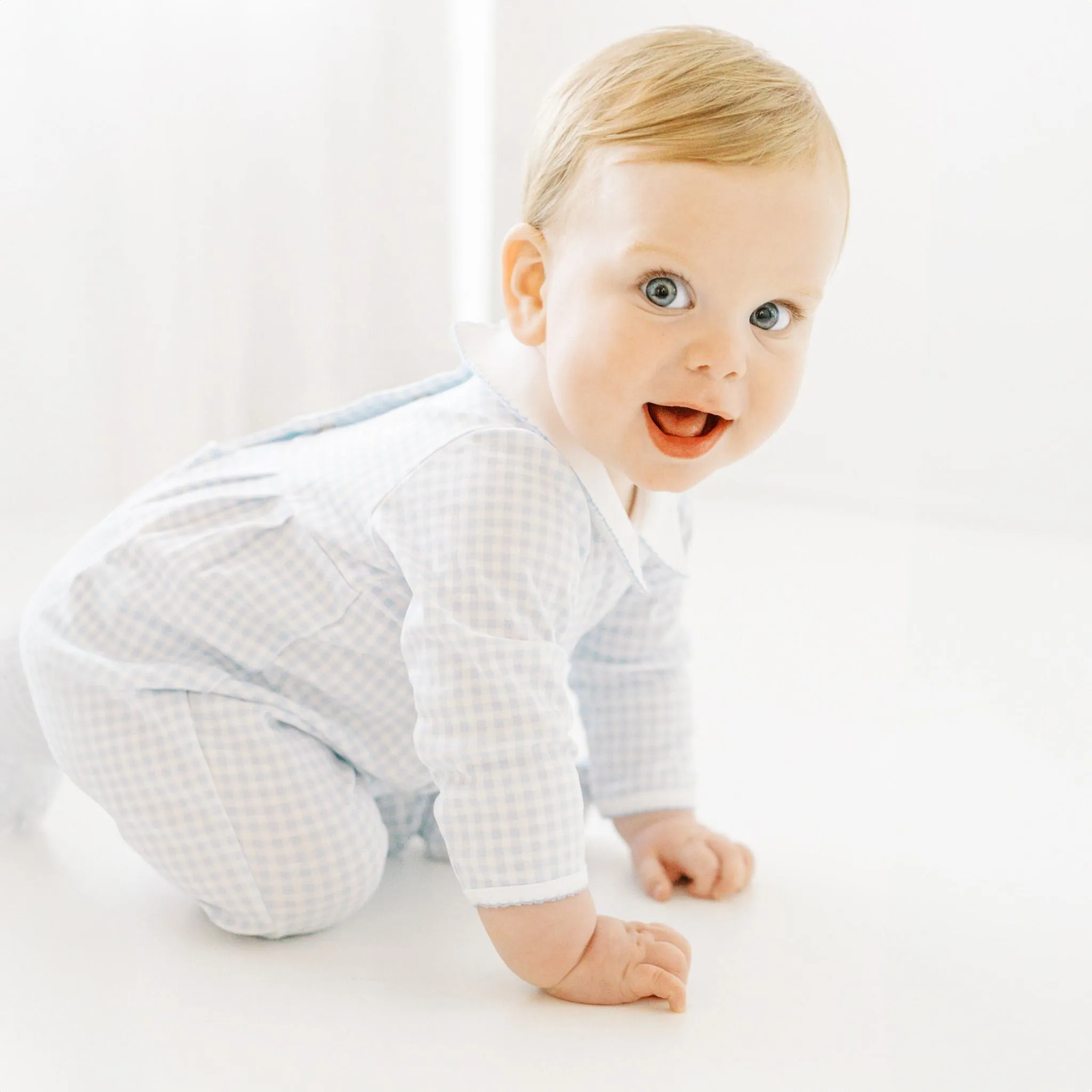 Mini Checks Collared Footie - Blue
