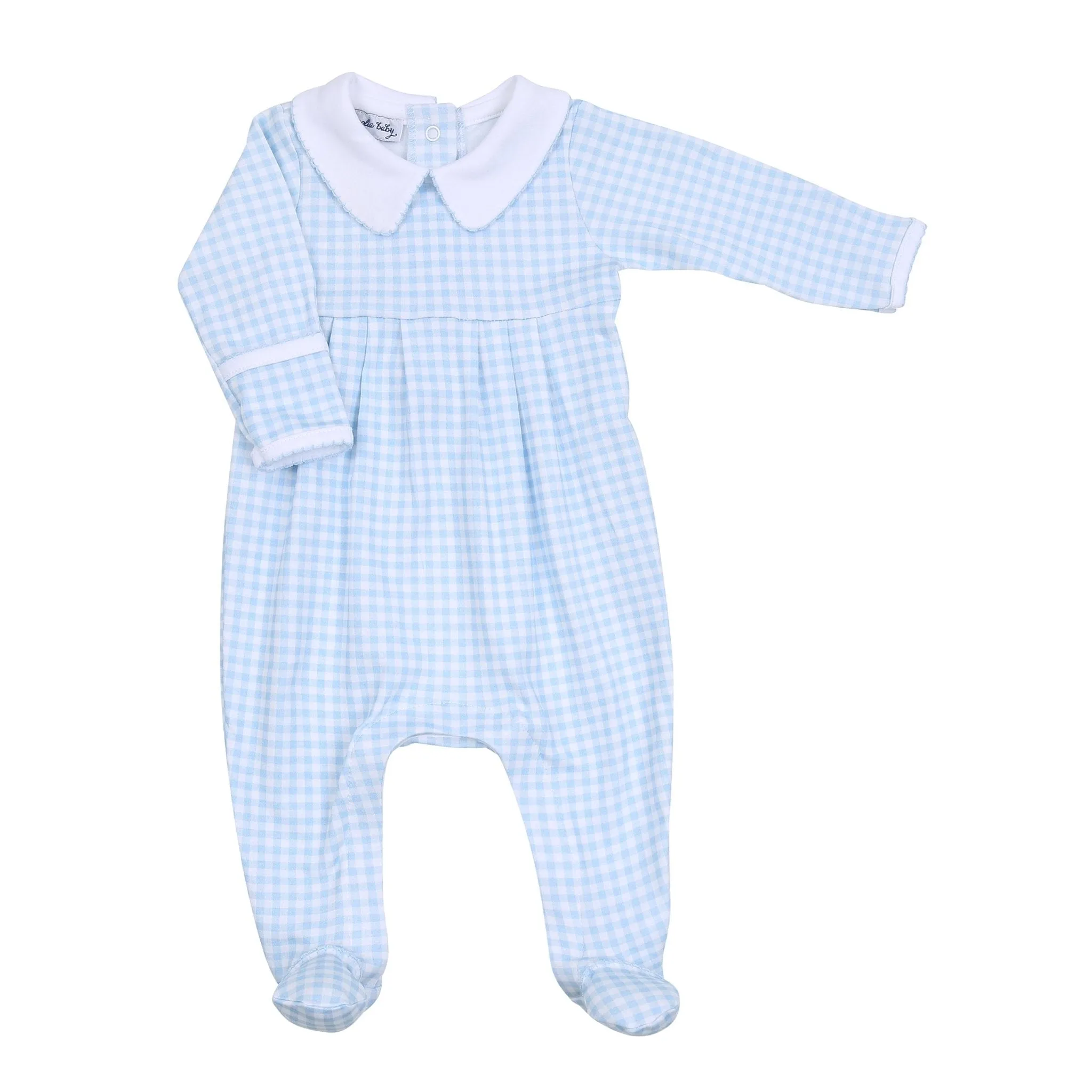 Mini Checks Collared Footie - Blue