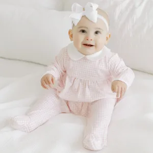 Mini Checks Collared Footie - Pink