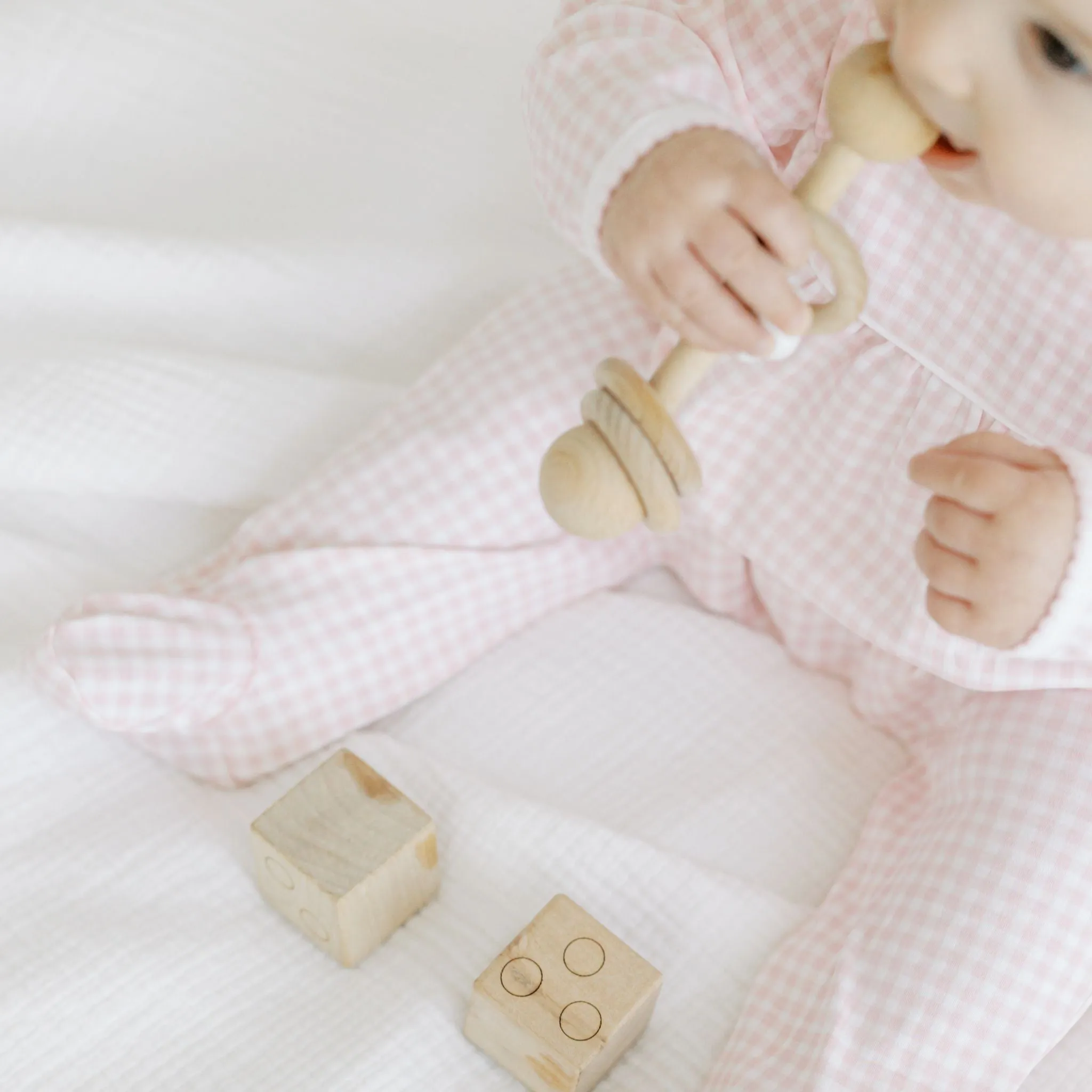 Mini Checks Collared Footie - Pink