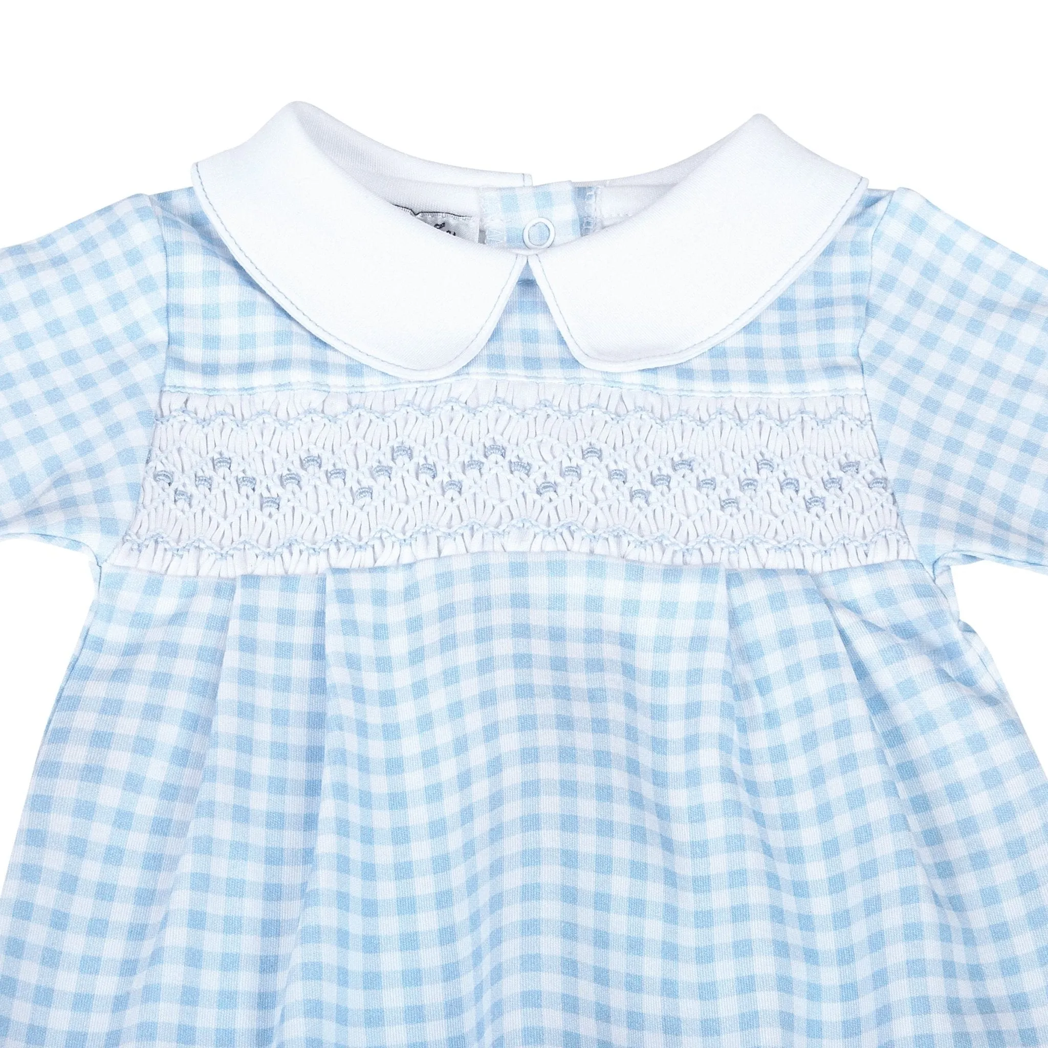 Mini Checks Smocked Footie - Blue