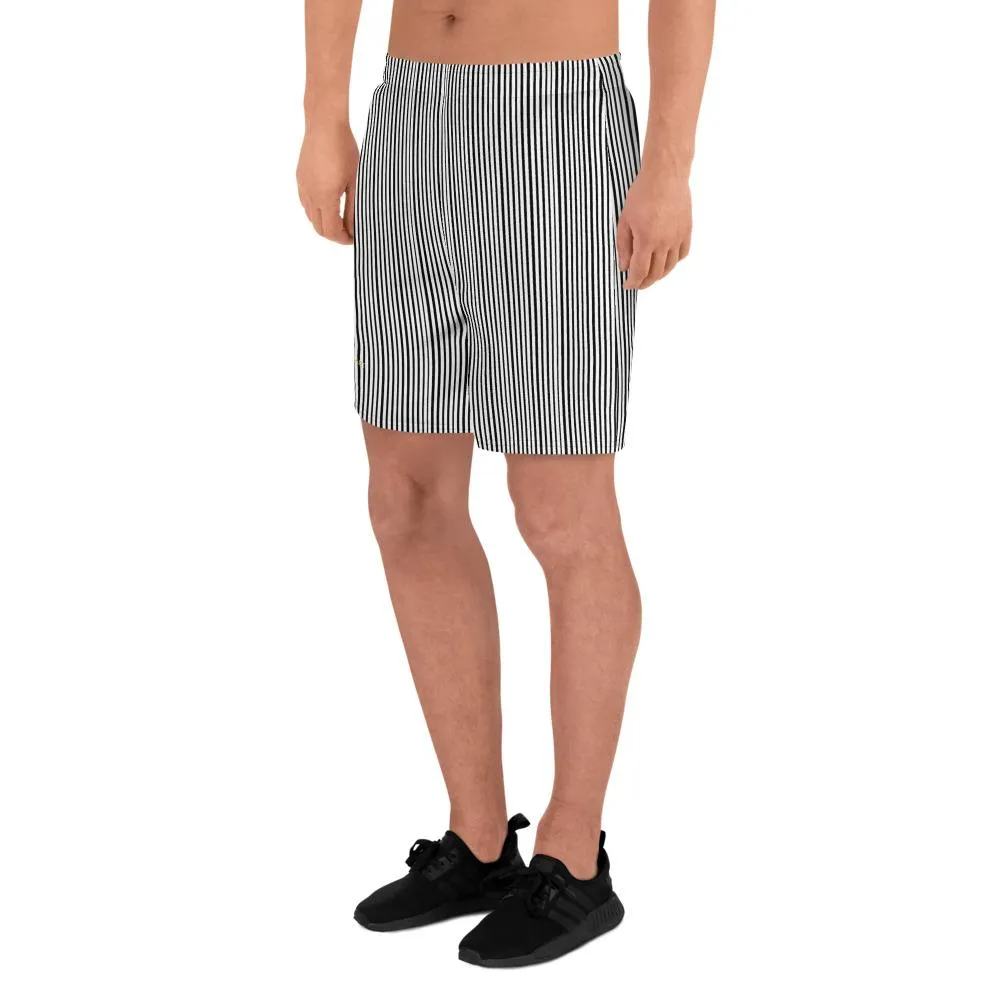 Minimalist Striped Men's Shorts, Best Black White Striped Print Men's Shorts- Made in USA/MX/EU