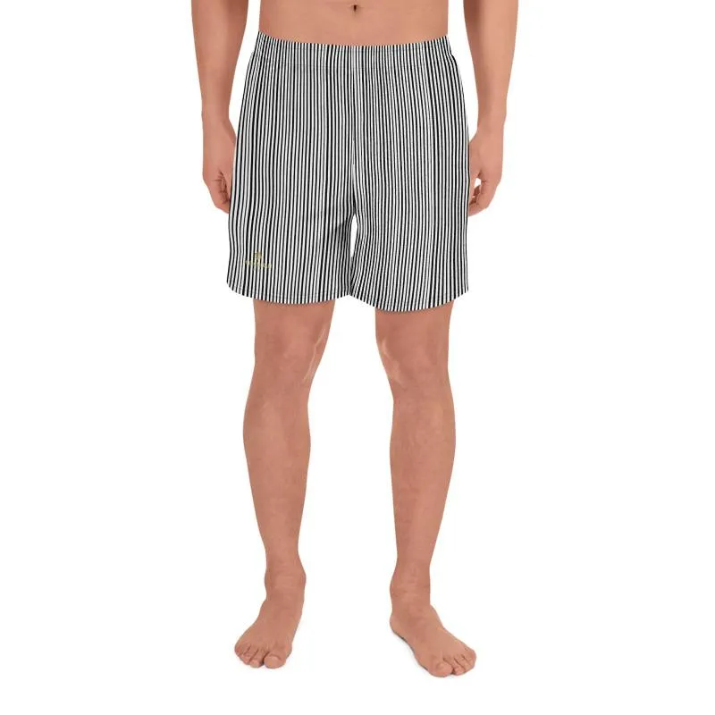 Minimalist Striped Men's Shorts, Best Black White Striped Print Men's Shorts- Made in USA/MX/EU