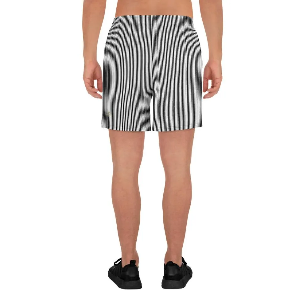 Minimalist Striped Men's Shorts, Best Black White Striped Print Men's Shorts- Made in USA/MX/EU