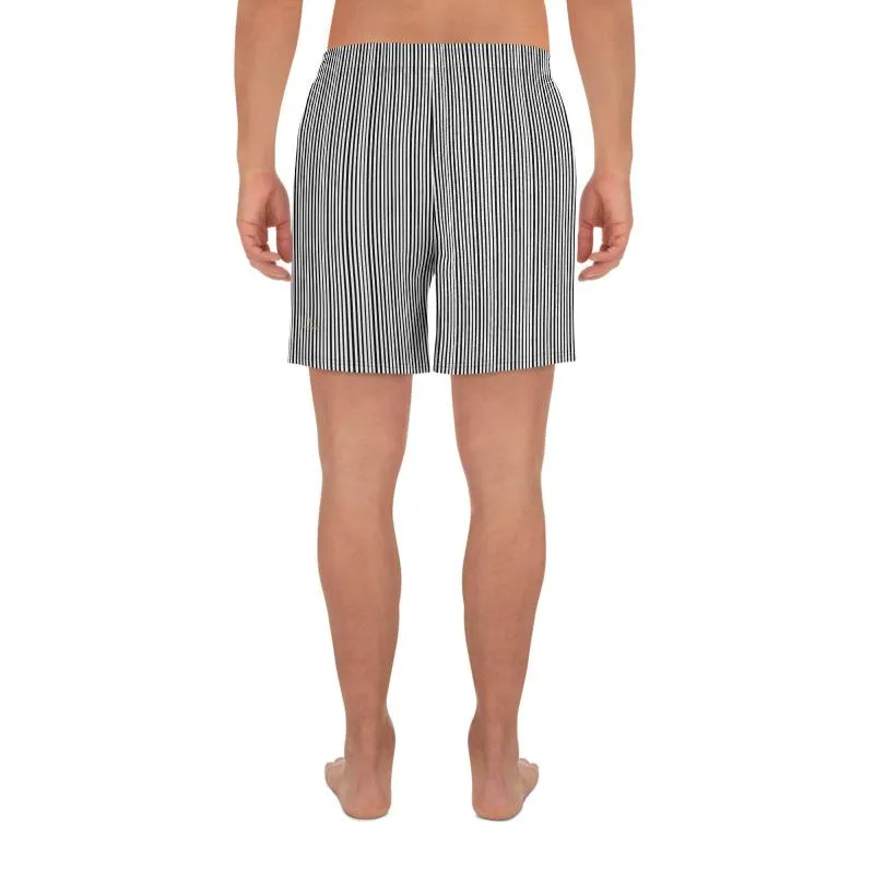 Minimalist Striped Men's Shorts, Best Black White Striped Print Men's Shorts- Made in USA/MX/EU