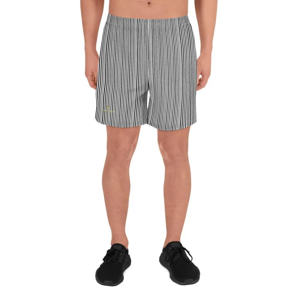 Minimalist Striped Men's Shorts, Best Black White Striped Print Men's Shorts- Made in USA/MX/EU