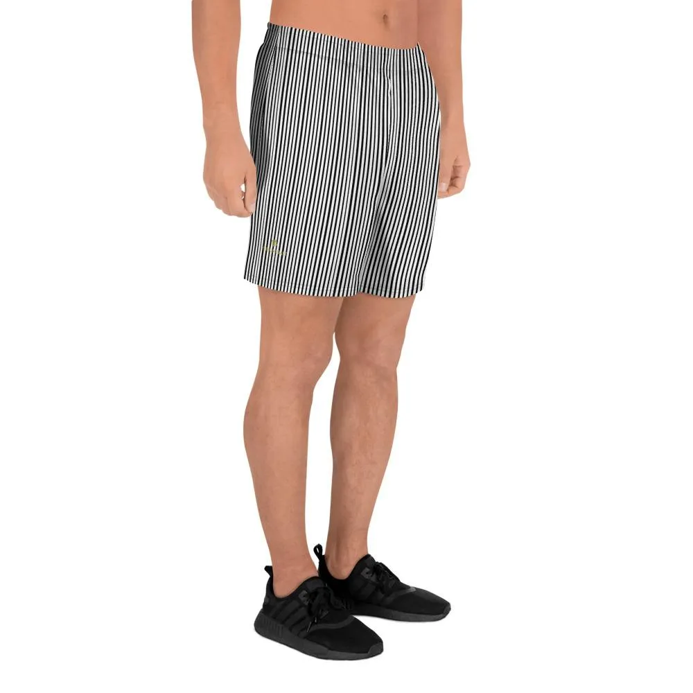 Minimalist Striped Men's Shorts, Best Black White Striped Print Men's Shorts- Made in USA/MX/EU