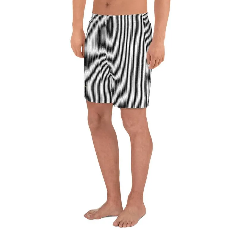 Minimalist Striped Men's Shorts, Best Black White Striped Print Men's Shorts- Made in USA/MX/EU
