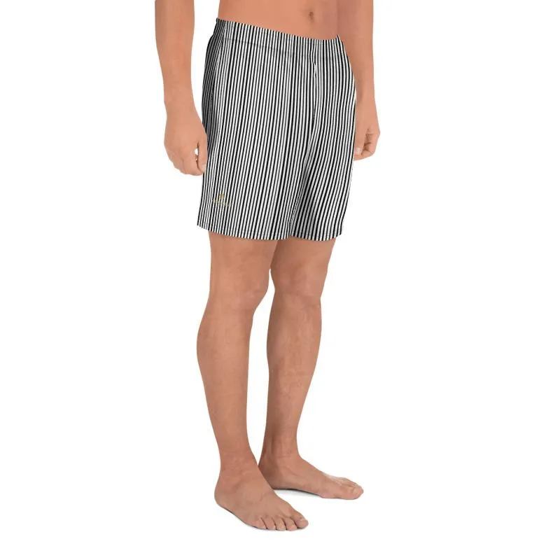 Minimalist Striped Men's Shorts, Best Black White Striped Print Men's Shorts- Made in USA/MX/EU