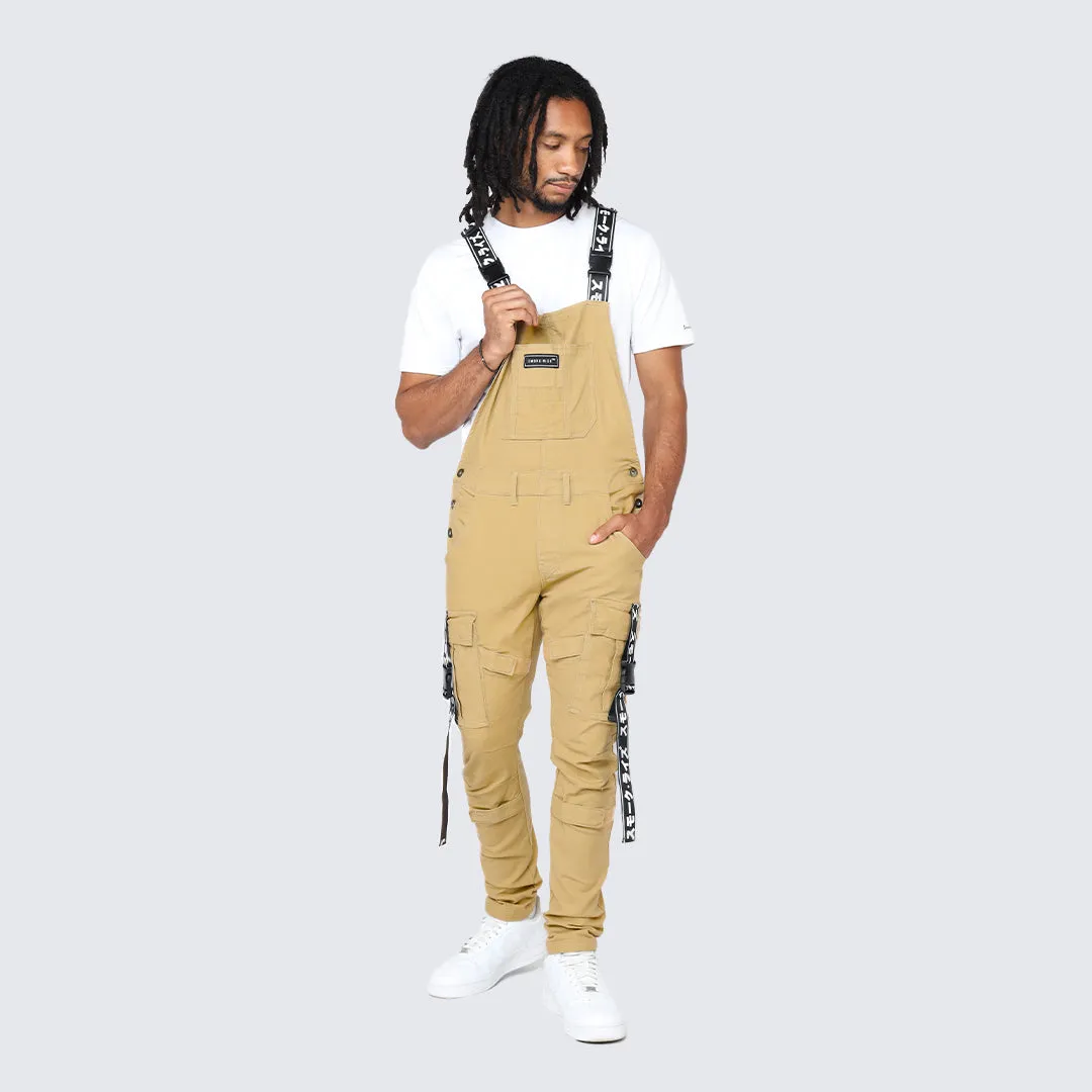 Multi Cargo Fashion Twill Overalls - Khaki