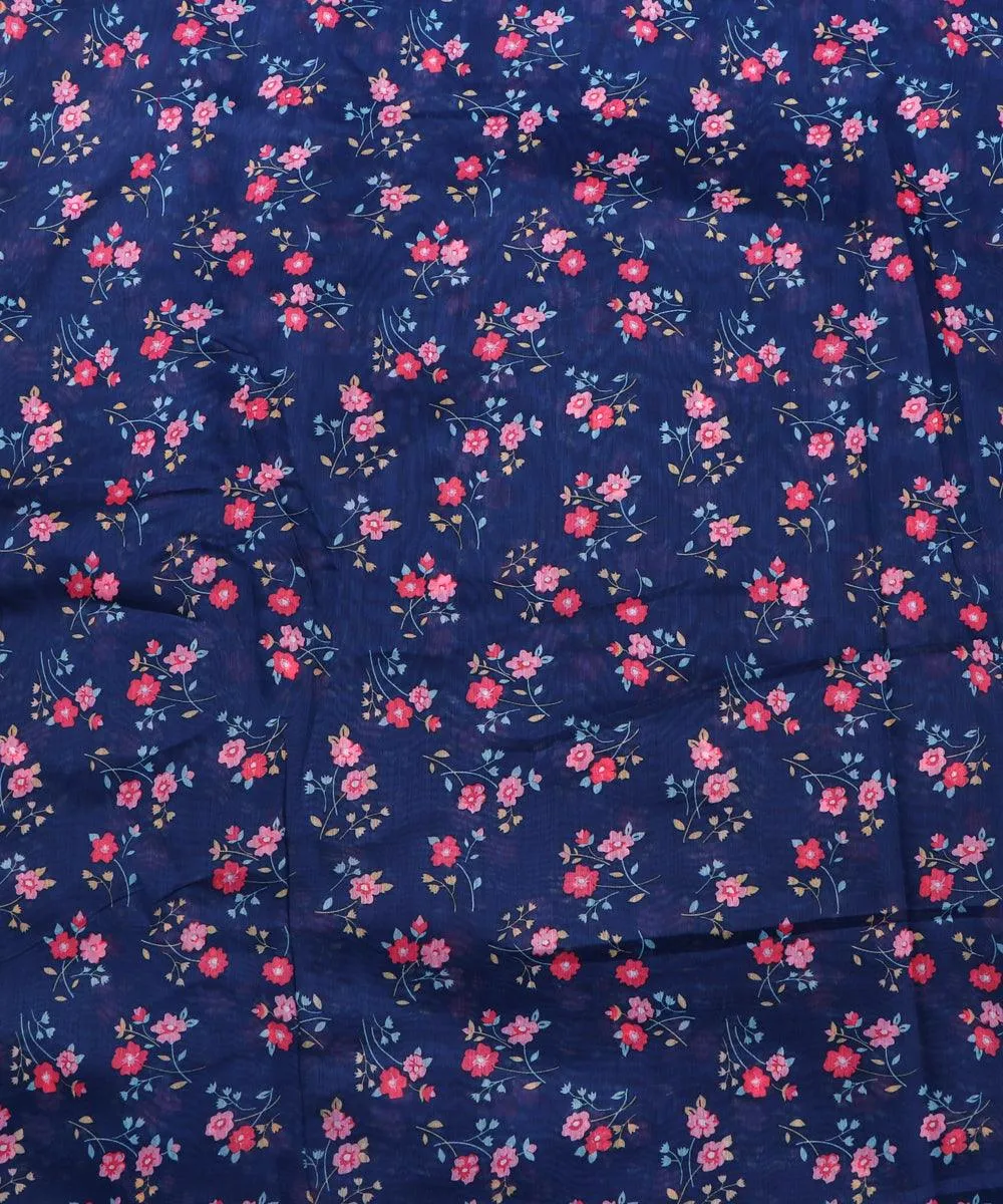 Navy Blue Colour Floral Print Chanderi Cotton Fabric