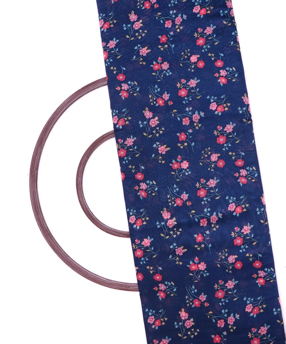 Navy Blue Colour Floral Print Chanderi Cotton Fabric