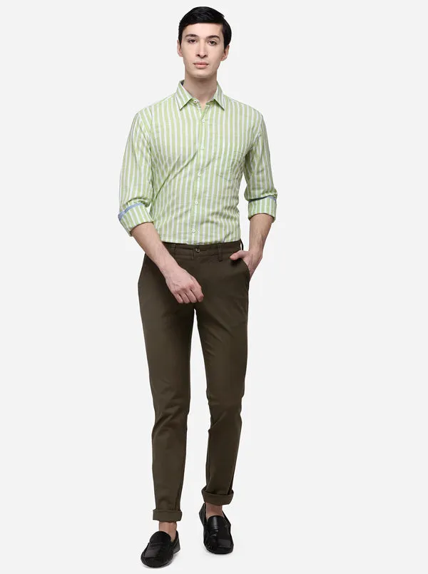 Olive Super Slim Fit Solid Casual Trouser | Greenfibre