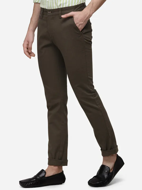 Olive Super Slim Fit Solid Casual Trouser | Greenfibre