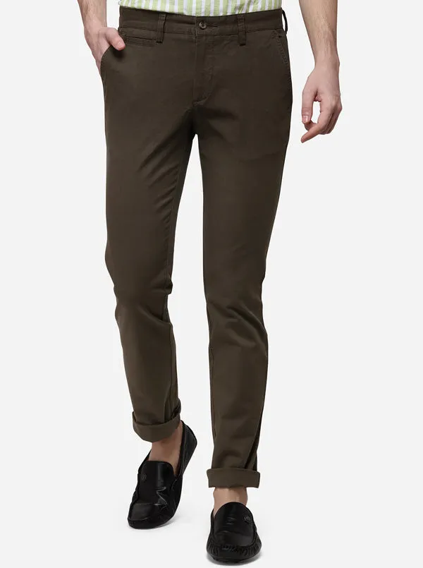 Olive Super Slim Fit Solid Casual Trouser | Greenfibre