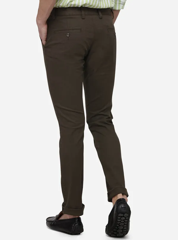 Olive Super Slim Fit Solid Casual Trouser | Greenfibre