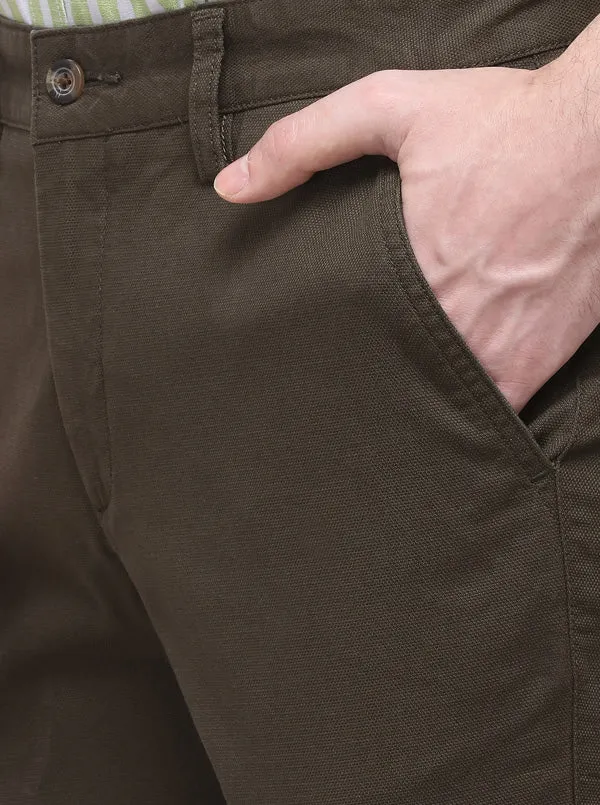 Olive Super Slim Fit Solid Casual Trouser | Greenfibre