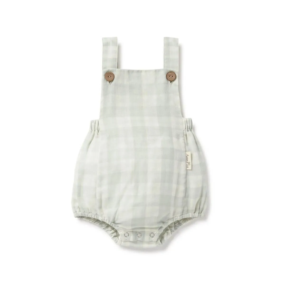 Organic Baby Gingham Overalls - Sage